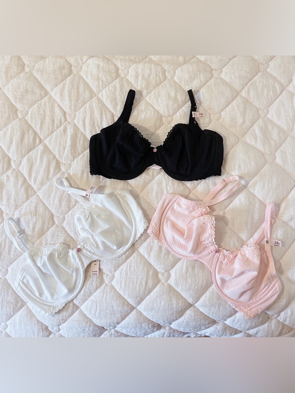 ྀིྀིྀིྀིྀི victoria’s secret cotton shadow stripe unlined demi bra set of 3
